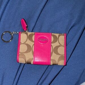 Coach Fuchsia and Tan Signature Keychain Wallet